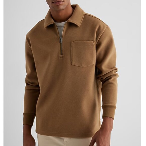 NWT - Express Men’s Relaxed Quarter-Zip Sweatshirt, Camel – XL - Picture 3 of 14